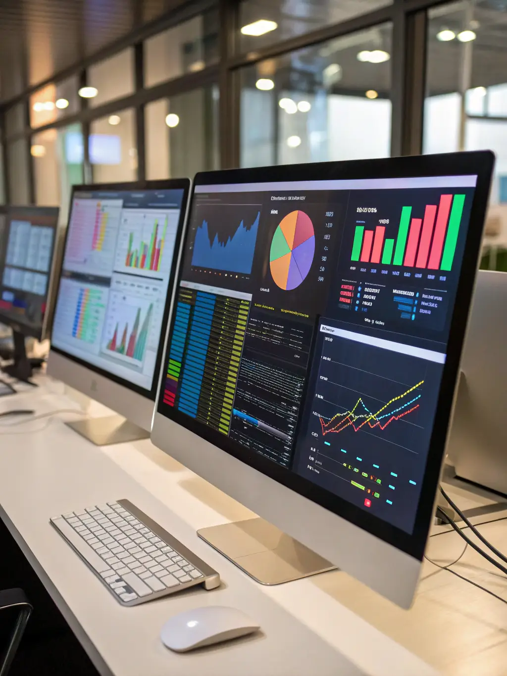A dashboard displaying colorful data visualizations and analytics charts, illustrating Novo Analytics' data analytics and business intelligence capabilities.
