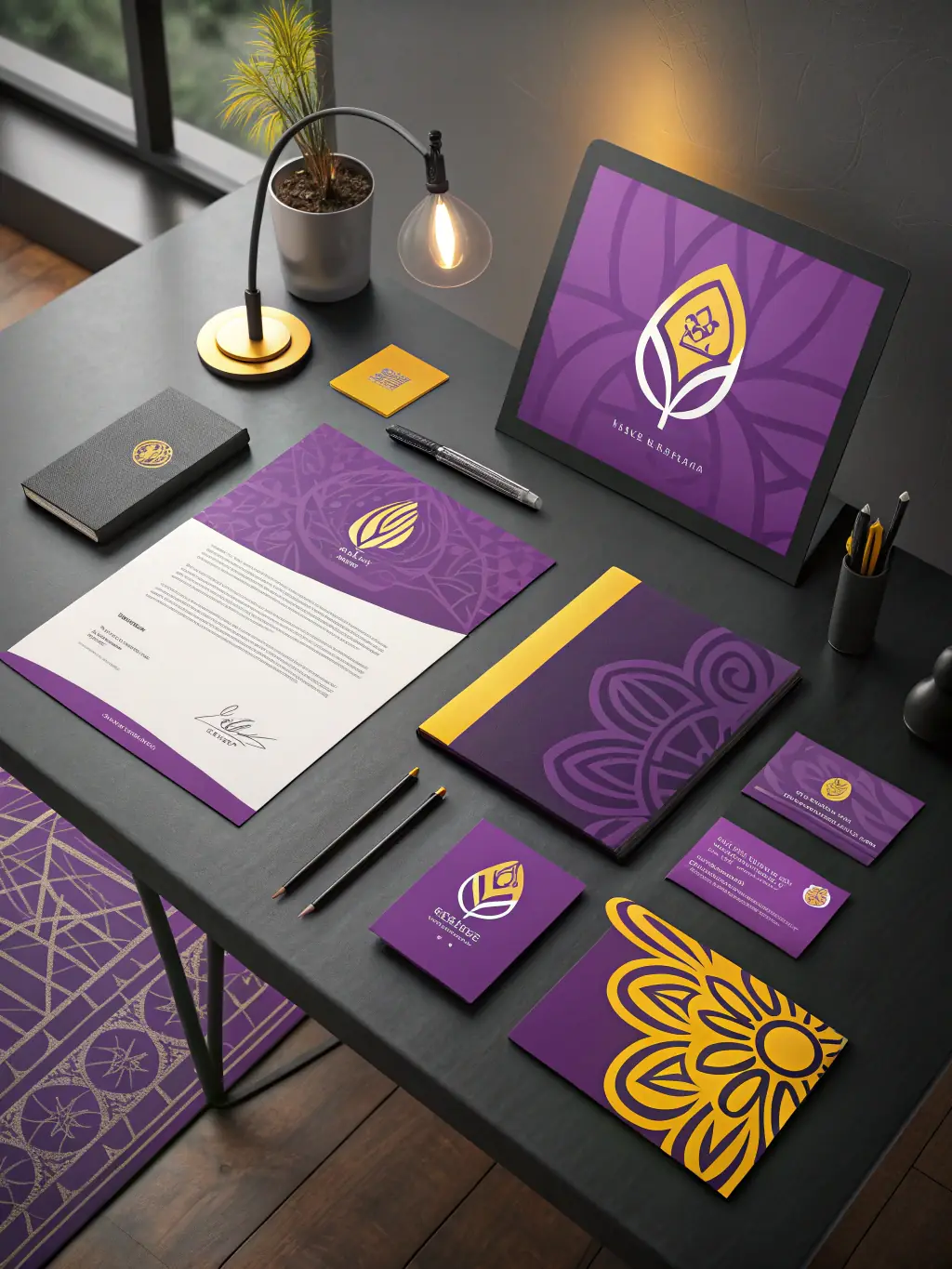 A collection of branding materials including logos, business cards, and website mockups, representing Novo Analytics' graphic design and branding services.