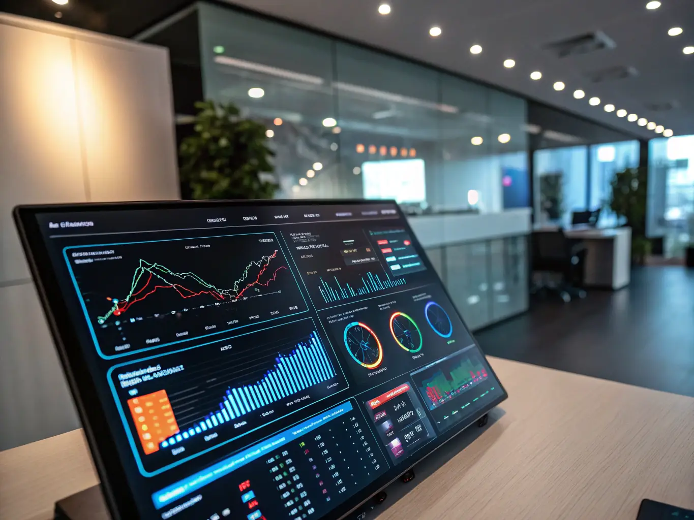 A real-time analytics dashboard with interactive graphs and notifications, showing live updates and insights for school performance, in a professional, digital environment.